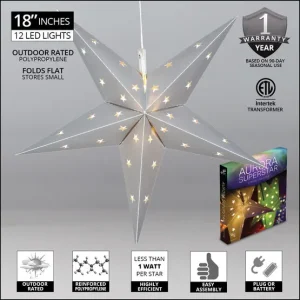 Aurora 5 Point 30 inch silver star with LED light hanging indoors