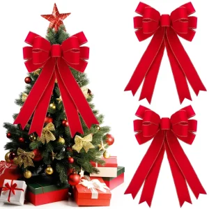 18-inch red velvet Christmas bow with gold trim on wreath