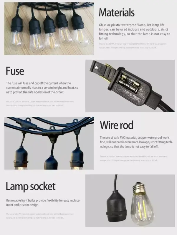Garden Patio E26 Edison Bulb String Lights 15 Count, 48 Ft Dimmable Outdoor Café Lights, Warm Vintage Décor, Party & Patio - Image 4