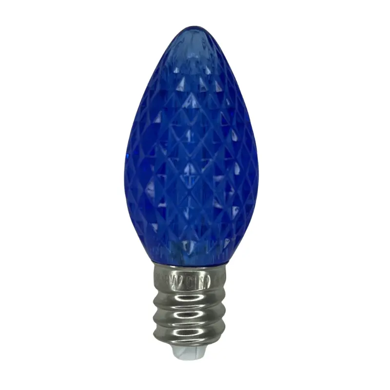 C7 Minleon Blue Faceted LED Bulb Premium Replacement Light for Holiday Décor, Outdoor Displays, Party Lighting & String Lights