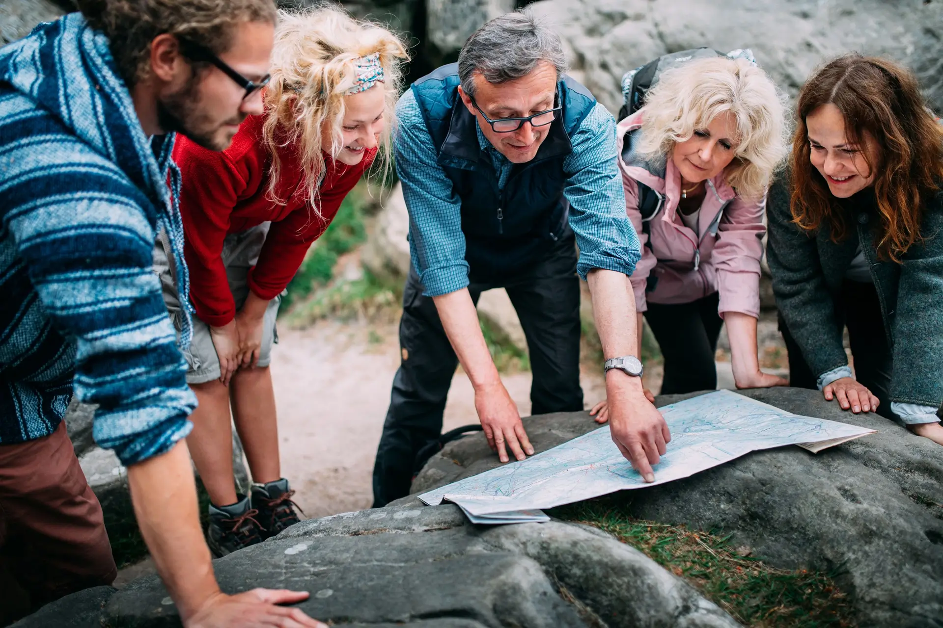 group looking at map