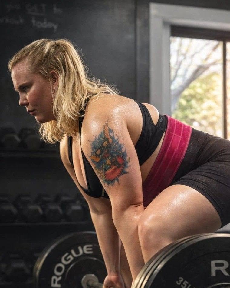 Rachel Klepadlo setting up for a deadlift at her training gym