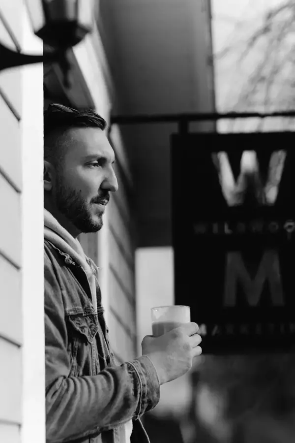 Jake Zufelt gazing thoughtfully into the middle distance outside the Weldwood Marketing office in Lebanon, Oregon
