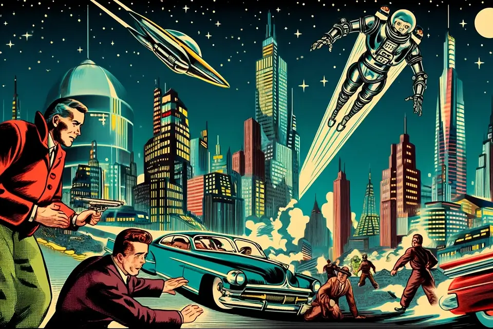 mid-century retro comic book style