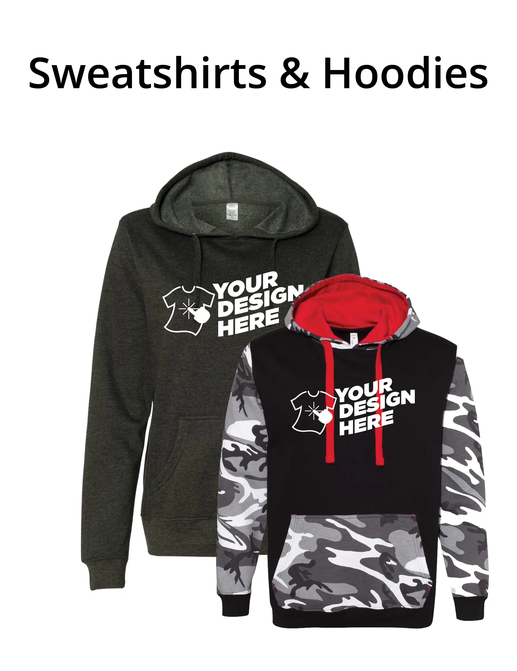 Custom hoodies and sweatshirts available to choose and decorate with your own design