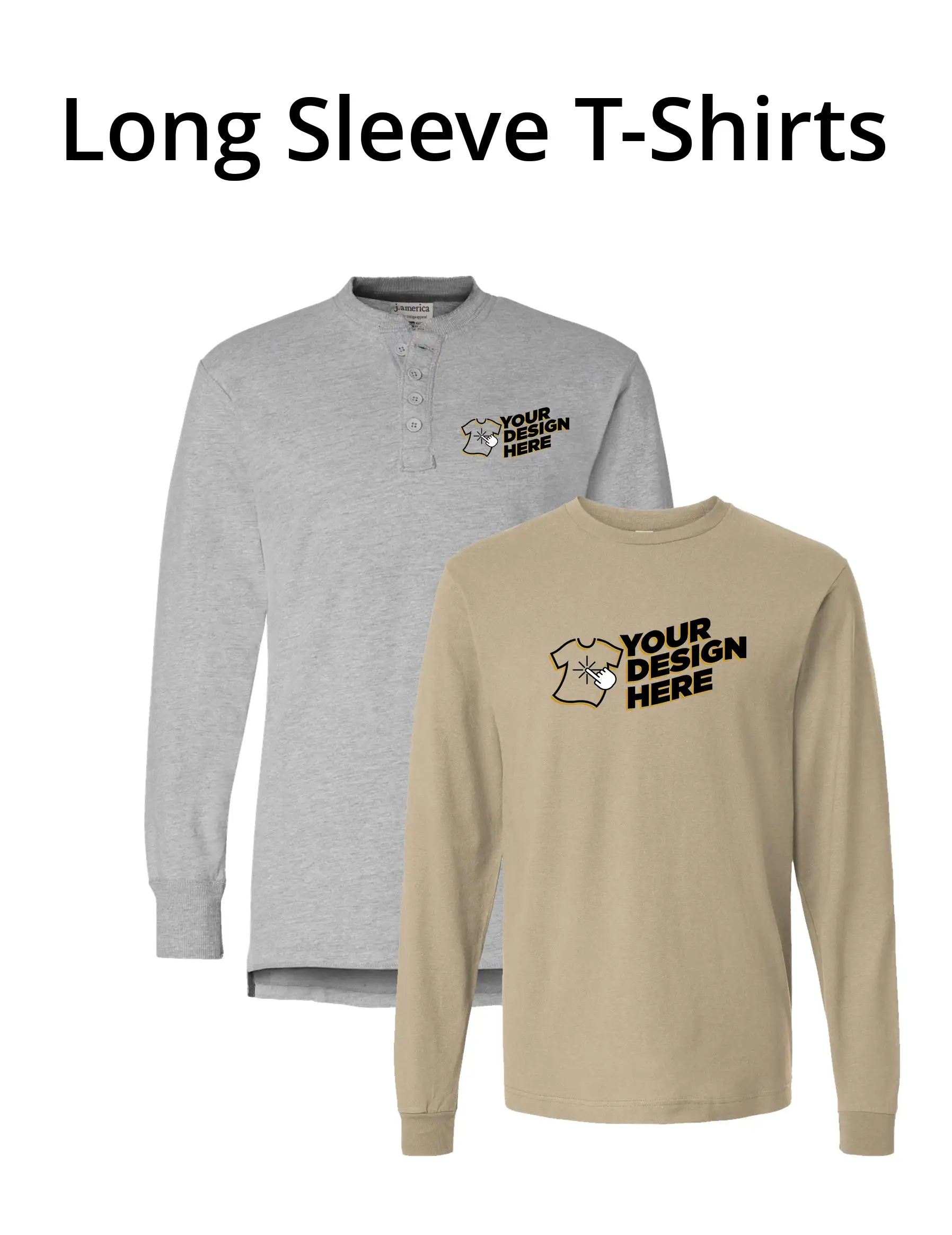 Custom long sleeve shirt options for choosing and decorating your own garment