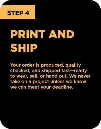 Step 4 - how it works Step four of custom order process – professional printing and fast shipping of custom apparel